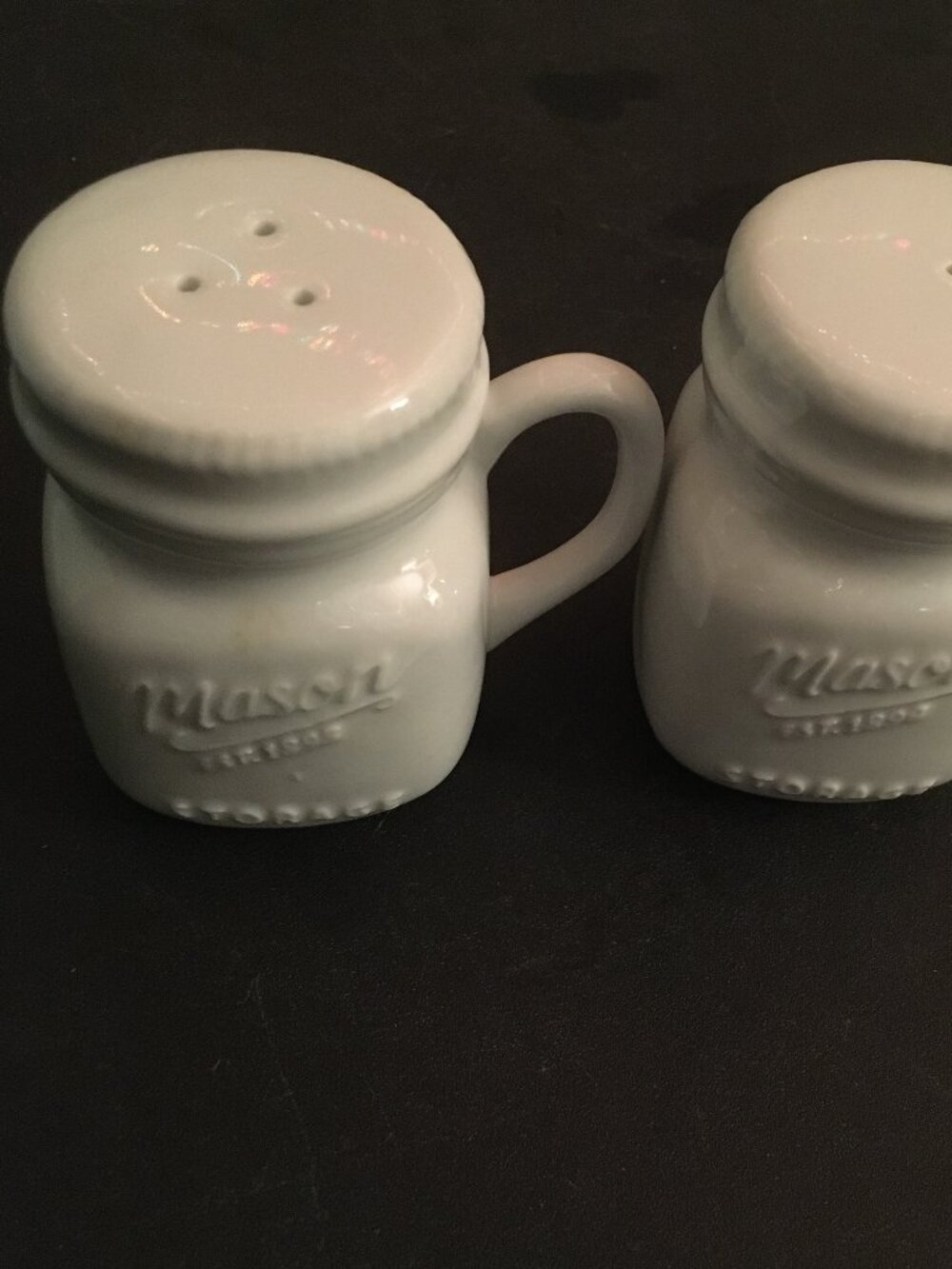 White mason jar salt and pepper shakers